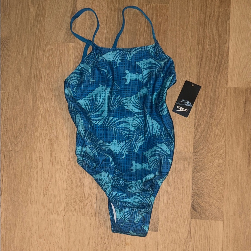 Speedo Blue Tropical Print' One-Piece Swimsuit